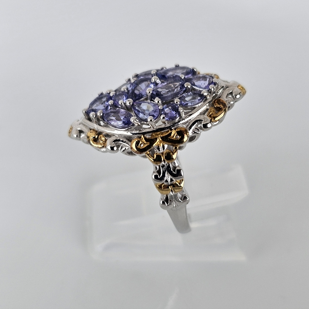 Natural Tanzanite Cluster Ring Sterling Silver Vermeil Size 7! - Picture 2 of 9